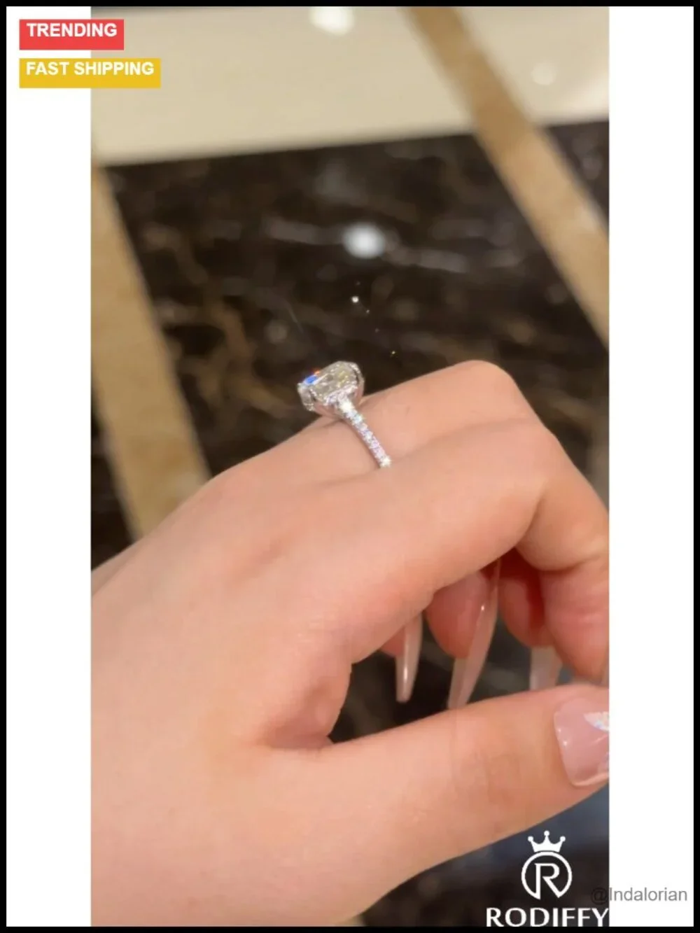 3.5CT Cushion Cut Moissanite Engagement Ring S925 Silver Pave Band